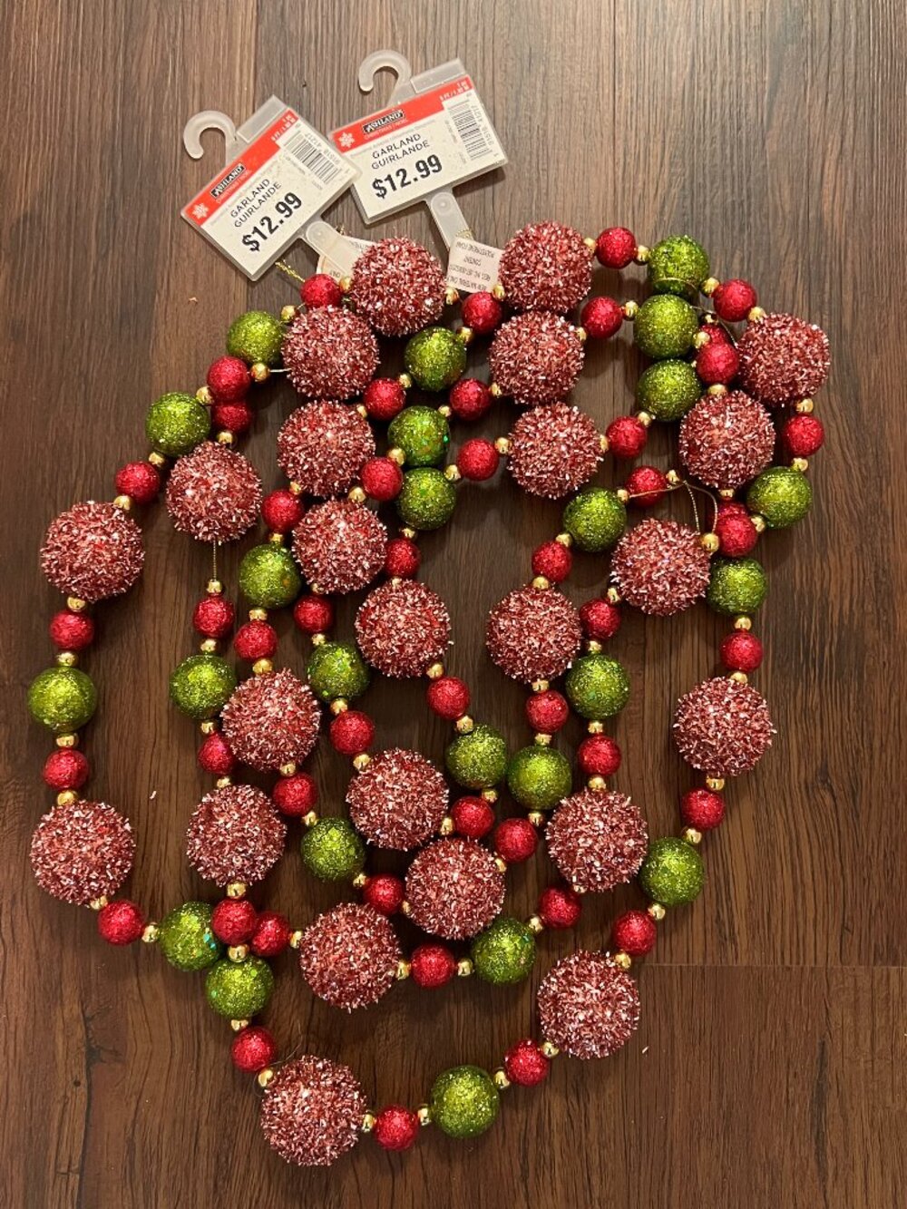 NEW (2 STRANDS) ASHLAND CHRISTMAS Ornament GARLAND Bright Pink and Green
